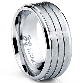Oliveti Men's Comfort Fit Brushed Grooved Band Titanium Ring