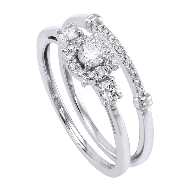 Beverly Hills Charm 14k White Gold 13ct TDW 3-stone Halo Bridal Ring ...