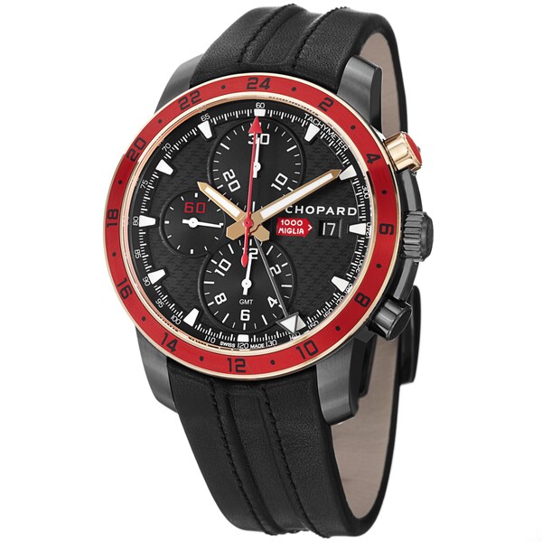Chopard Men's 168550-6001 'Miglia Zagato' Black Dial Black Leather Strap Chronograph Watch
