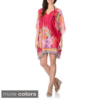 La Cera Women's Floral Print Kimono Tunic Swim Cover-up-Image