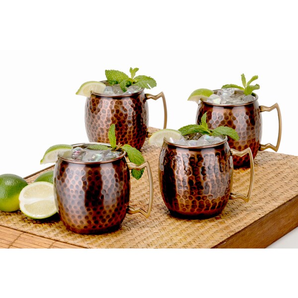 Antique Hammered Solid Copper Moscow Mule Mugs (Set of 4)  