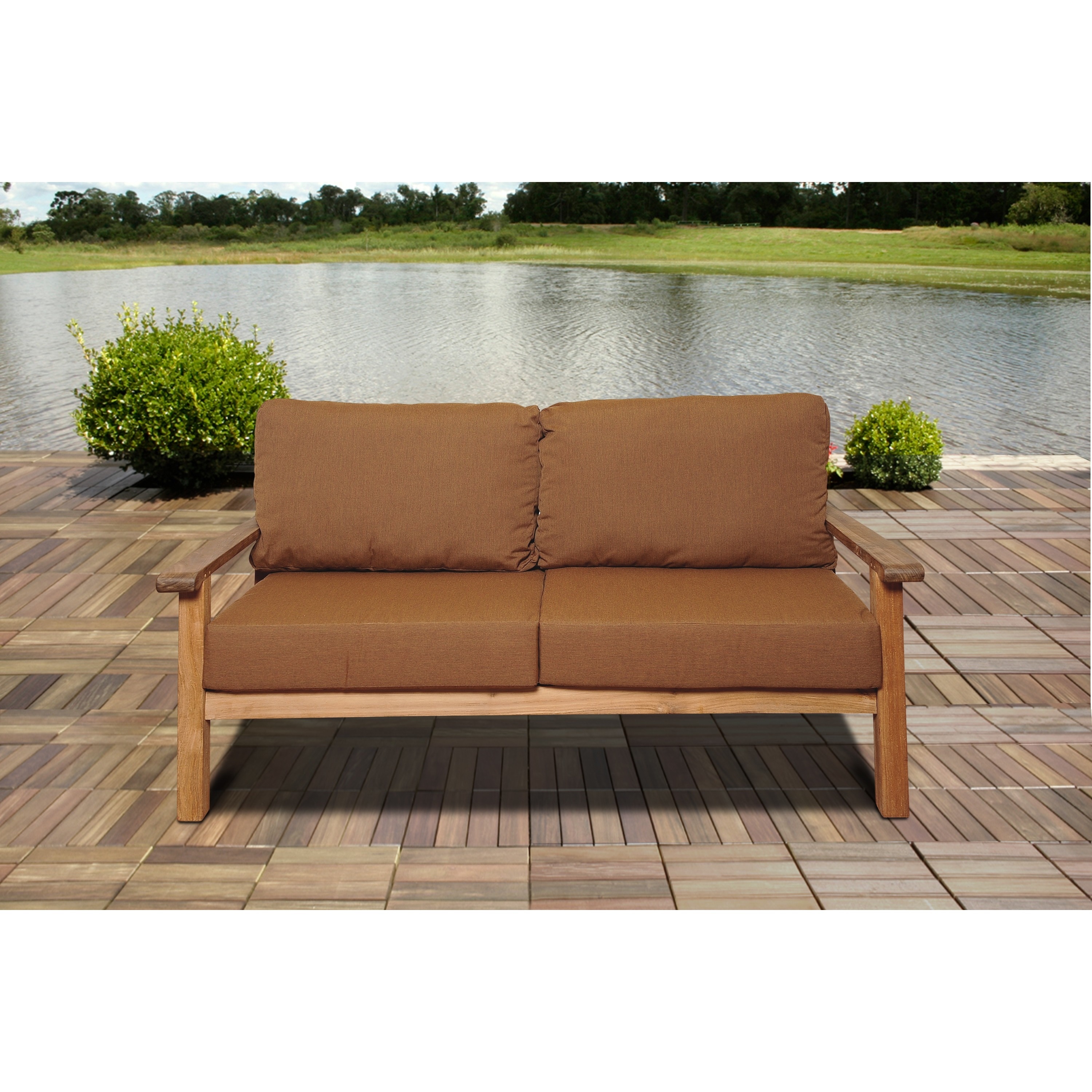 San Francisco Deluxe Sunbrella Patio Sofa Teak Beige Materials