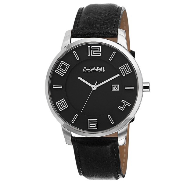 August Steiner Men's Ultra-Thin Swiss Quartz Leather Strap Watch