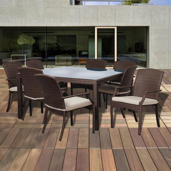 Atlantic Jersey 9-piece Square Wicker Dining Set with Off-white Cushions