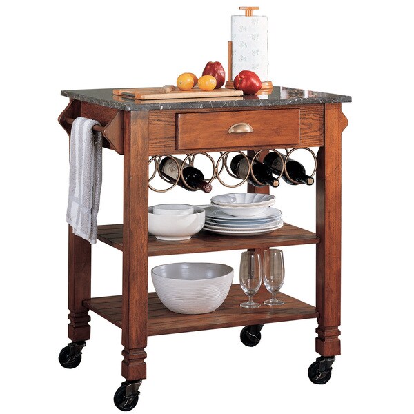 Oak Wine Storage Granite Top Kitchen Cart 16169943