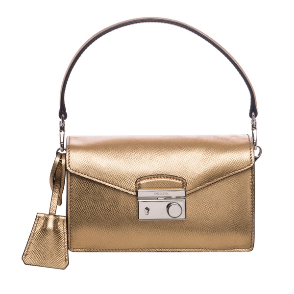 Prada Gold Saffiano Leather Mini Sound Bag - 16172771 - Overstock ...  