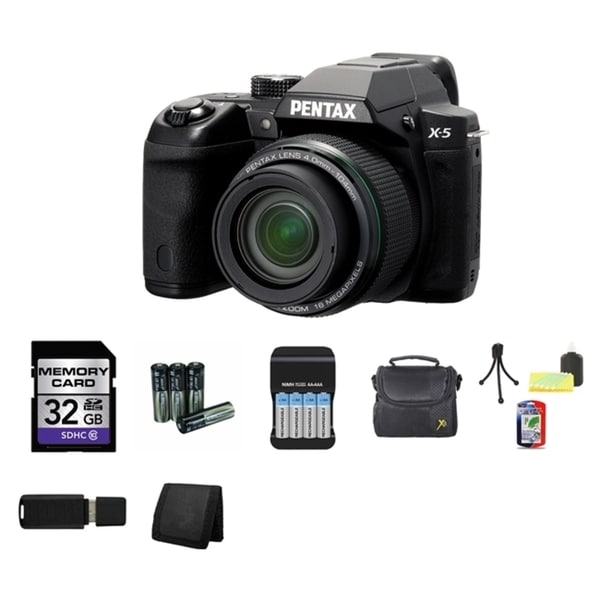 Pentax X-5 16MP Black Bridge Digital Camera 32GB Bundle