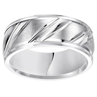 Cambridge White Tungsten Men's Carbide Diagonal 9mm Comfort Fit Wedding Band-Image