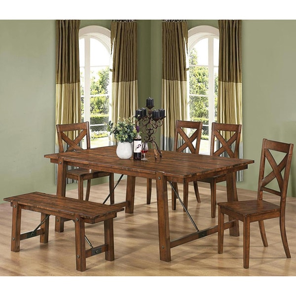 Vintage Rustic Pecan Wood Plank Dining Set 16179135