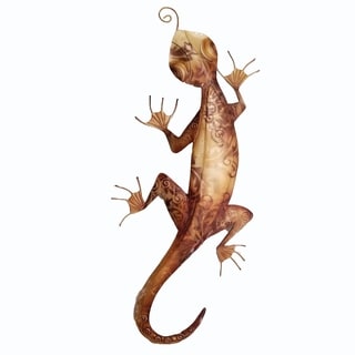 (^ ^)// Hand-painted Brown Metal and Capiz Gecko Wall Art (Philippines)