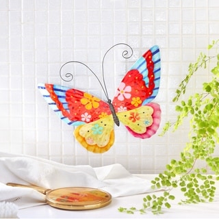 Hand-painted Multi-colored Metal and Capiz Butterfly Wall Art , Handmade in Philippines
