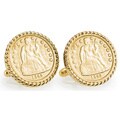 American Coin Treasures Gold-layered Seated Liberty Silver Dime Goldtone Rope Bezel Cuff Links
