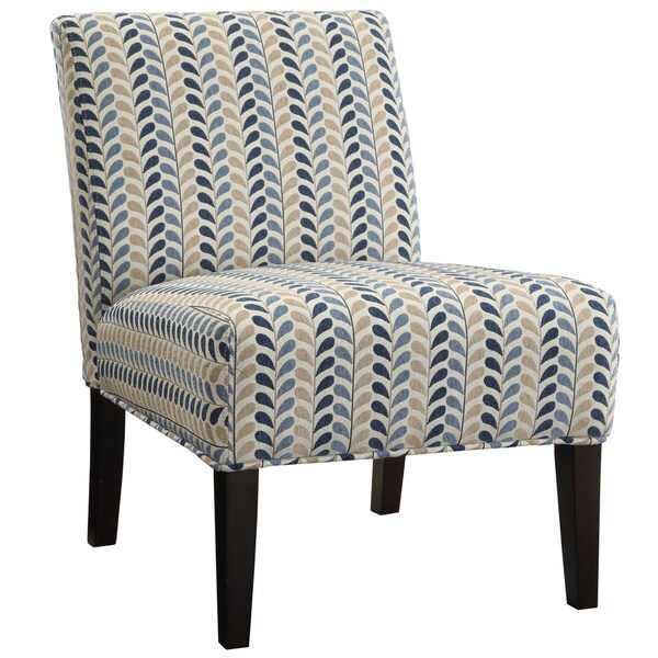 Blue And Beige Leaf Pattern Armless Accent Chair - 16183837 - Overstock ...