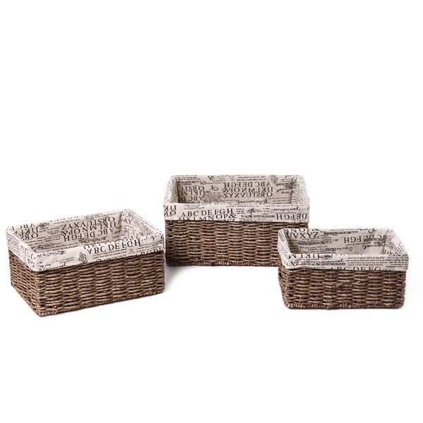 Adeco Rectangular Newspaper Print 3piece Basket Set 16184120