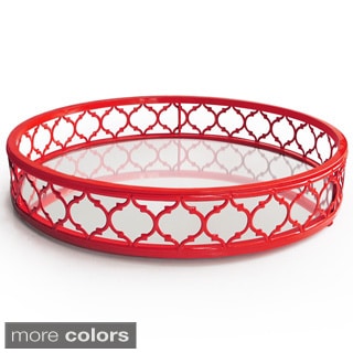 Round Ornate Metal and Mirror Tray