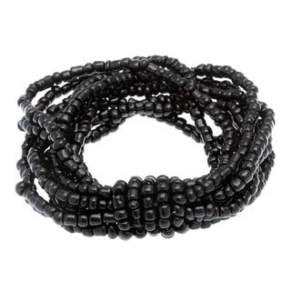 Black Glass Bead 10-strand Stretch Bracelet-Image