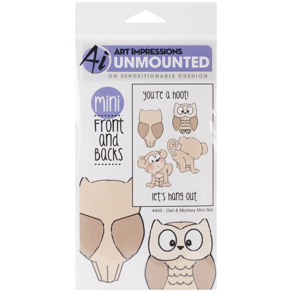 Art Impressions Front-N-Backs Cling Rubber Stamp 7"X4"-Owl & Monkey