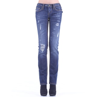 Stitch's Women's Slim Fit Ripped Style Medium Wash Jeans-Image