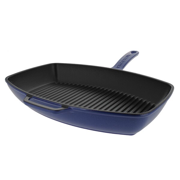 Chasseur 1.75-quart Blue Rectangular French Cast Iron Grill Pan