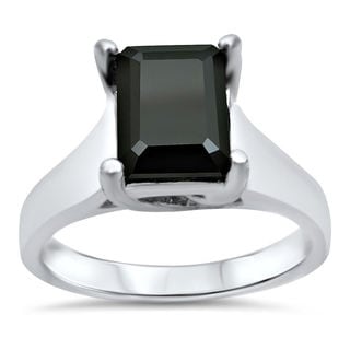 Emerald cut black diamond engagement rings