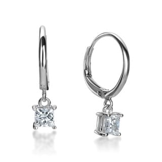 14k White Gold 1ct TDW Princess-cut Diamond Leverback Hoop Earrings (G ...