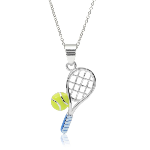 Tressa Collection Sterling Silver Tennis Racquet Ball Pendant Necklace