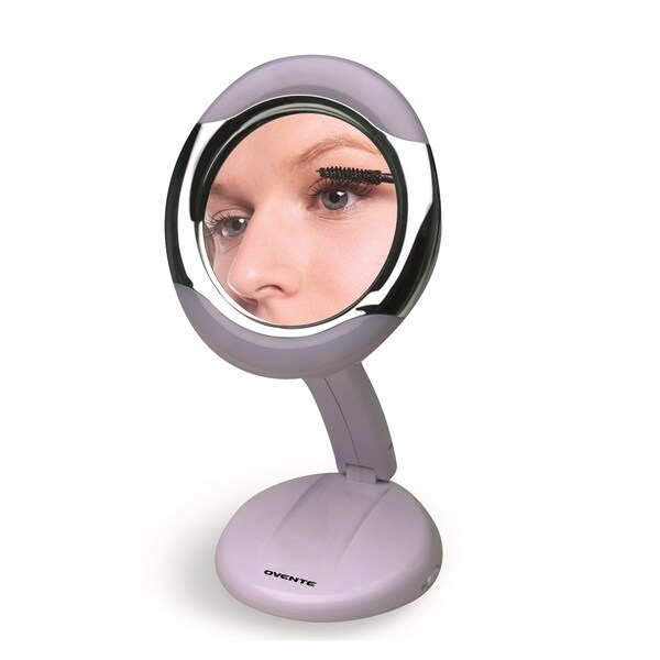 Ovente MLT23W Round Foldable Travel and Home Mirror with 1x/3x Magnification