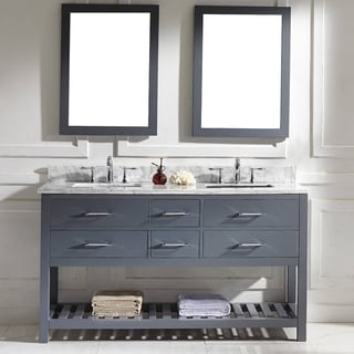 For sale Caroline Estate 60-inch Grey Square Double Sink Italian White Carrara Marble Vanity Set