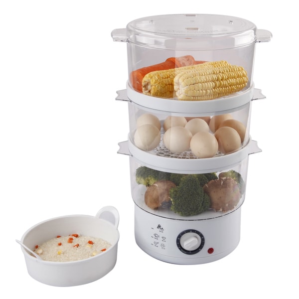 Ovente FS53W White 3-layer Electric Food Steamer
