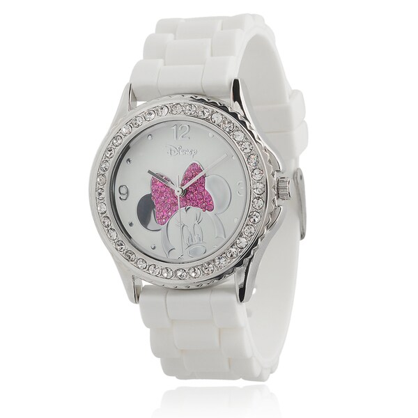 Disney Minnie Mouse Women's Rhinestone-accented Silicone Analog Watch