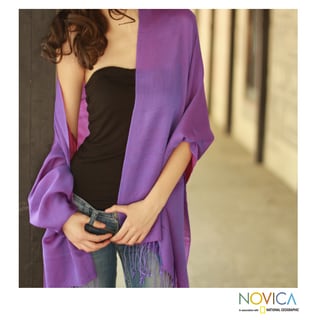 Crafted Wool and Silk 'Purple Orchid' Reversible Shawl (India)