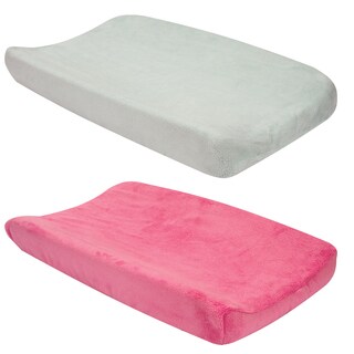 Trend Lab 2-piece Pink and Grey Changing Pad Cover Set-Image