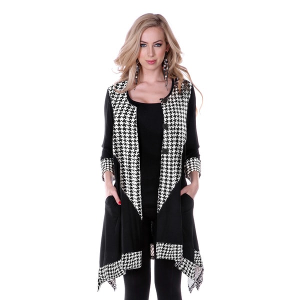 Women's Houndstooth Long-sleeve Button-up Top