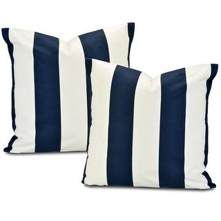 ( ._.) Cabana Navy Stripe Cotton Pillow Cover (Set of 2)