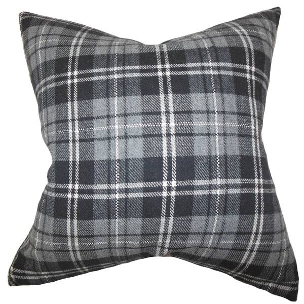 Baxley Plaid Grey Down Filled Throw Pillow 16233909