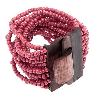 Red Glass Bead Stretch Bracelet-Image