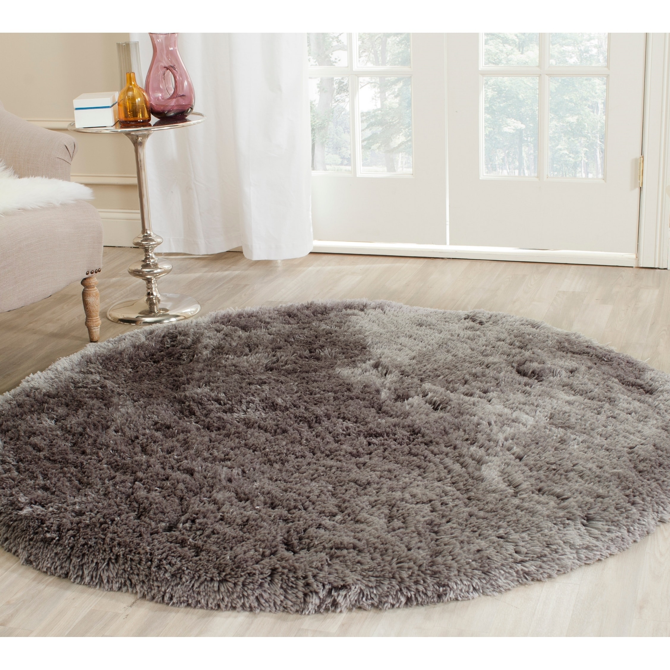 Safavieh Handmade Shag Grey Polyester Rug (5 Round)