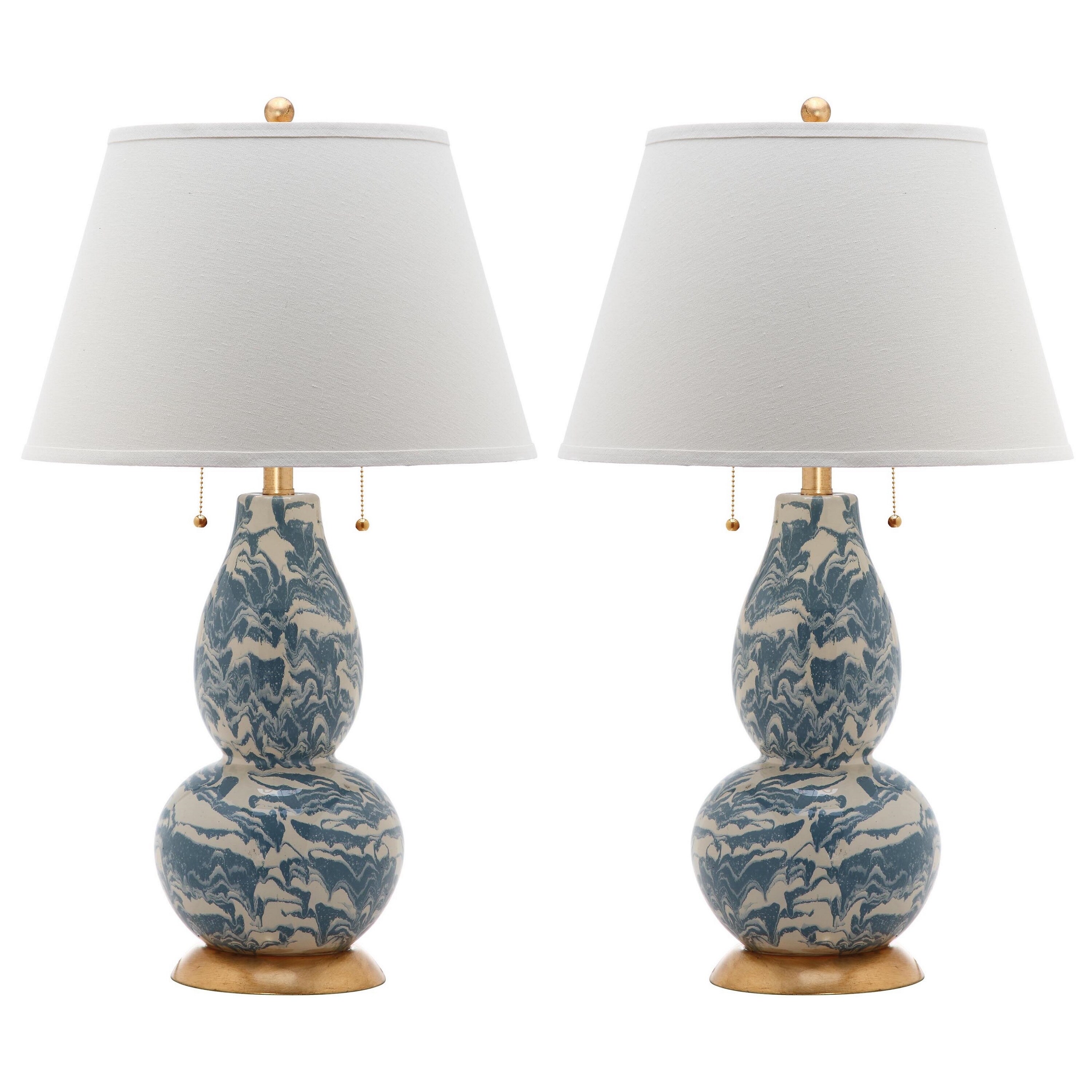 Safavieh Indoor 1light Blue and White Color Swirls Glass Table Lamp