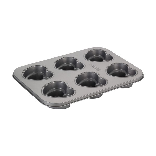 Cake Boss Novelty Grey Nonstick Bakeware 6-Cup Heart Cakelette Pan