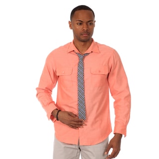 Justified Lies Men's Slim Fit Salmon Shirt and Plaid Tie Set-Image