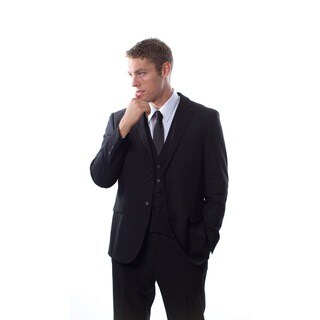 West End Men's Young Look Slim Fit Black Vested Suit-Image