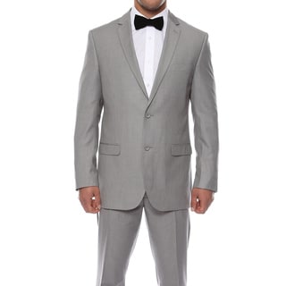 Zonettie by Ferrecci Men's Slim Fit Light Grey Pinstripe Suit-Image