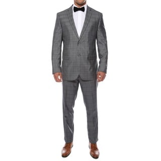 Zonettie by Ferrecci Men's Slim Fit Grey Plaid 2-piece Suit-Image