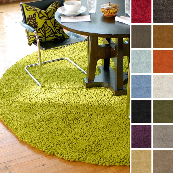 Hand Woven Winslette New Zealand Felted Wool Shag Area Rug (8' Round