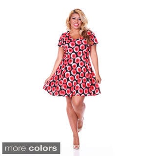 White Mark Women's Plus Size 'Flower Fusion' Fit-and-Flare Dress-Image