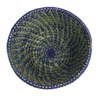 Low Price Handwoven Blue Round Sweetgrass Basket (Rwanda)