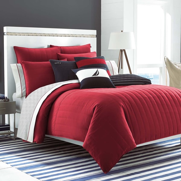 Nautica Mainsail Red Reversible 3-piece Comforter Set with Optional ...
