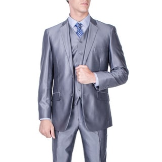 Men's Slim Fit Shiny Grey 2-button Vested Suit-Image