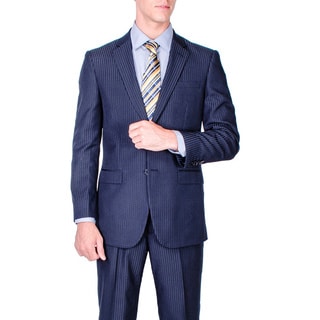 Men's Modern Fit Navy Blue Tonal Stripe 2-button Suit-Image