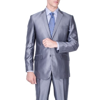 Men's Slim Fit Shiny Grey 2-button Suit-Image